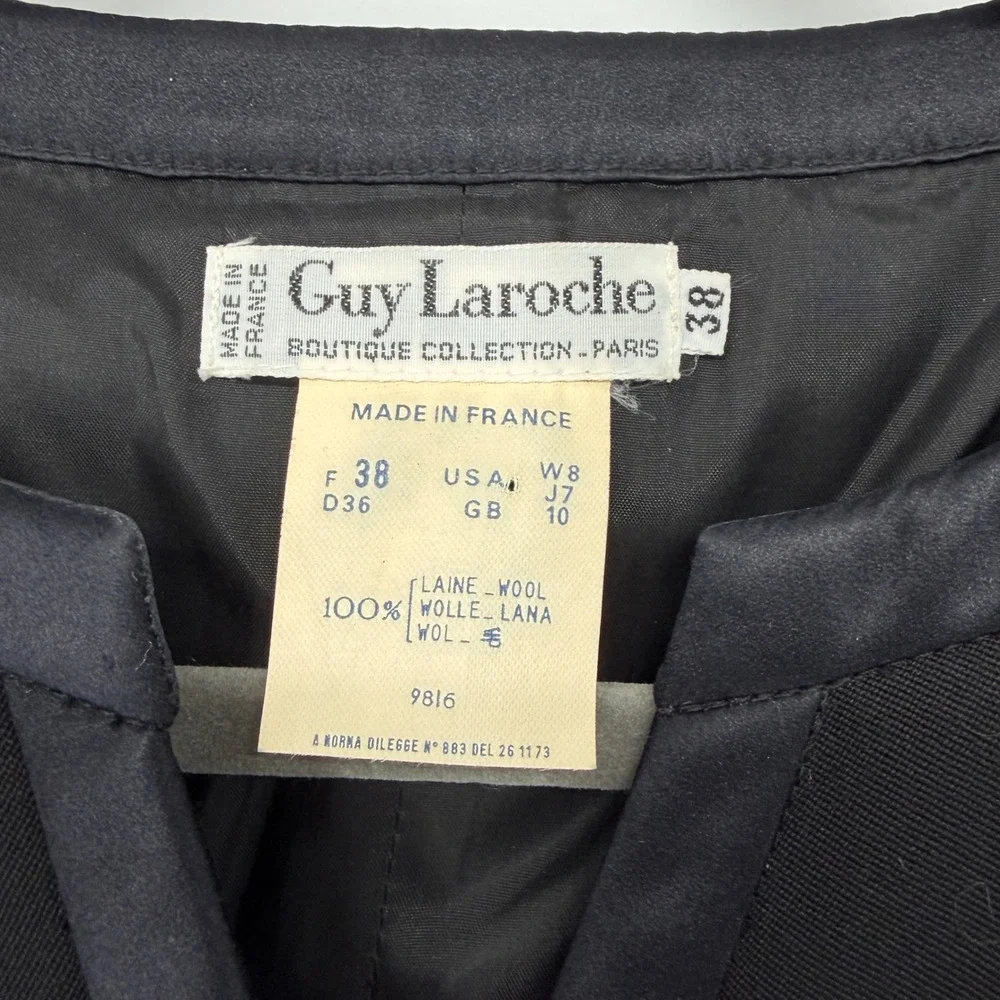 Guy‎ Laroche Boutique Paris Vintage Wool Coat Black Rhinestone Button Size 8 38